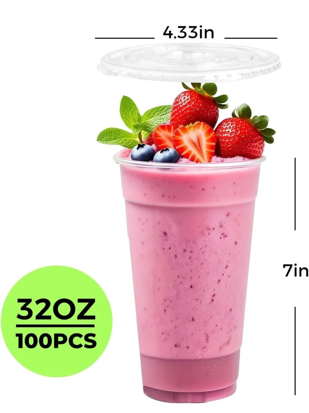 [100 SETS] 32 oz Cups with lids, Plastic cups with lids and straws